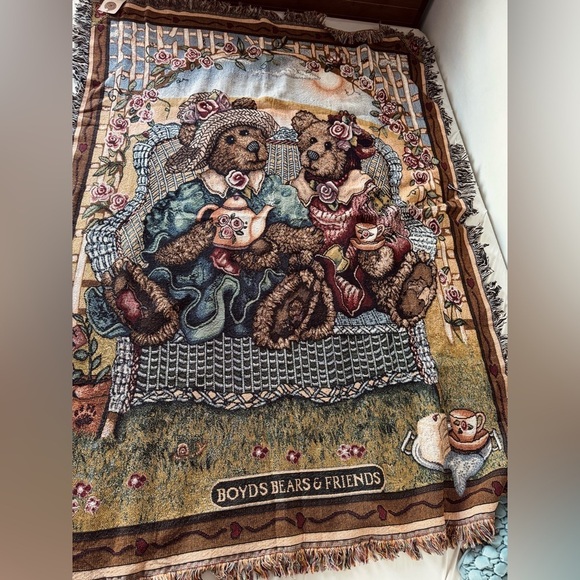 VINTAGE DEAD STOCK 💀 Boyds Bears & Friends Tapestry Blanket - Picture 1 of 8